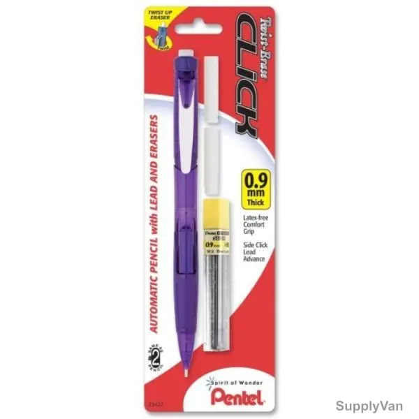 Pentel Twist Eraser Click Mechanical Pencil With Lead, PEP-PACK-075, 0.9MM, Violet, 2 Pcs/Set