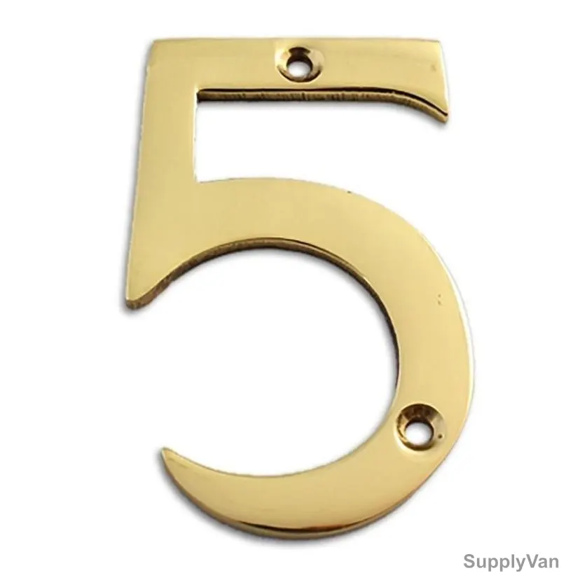Brass Plated House Door Number "5", KT-1756, 2 Inch, Aluminium, Gold