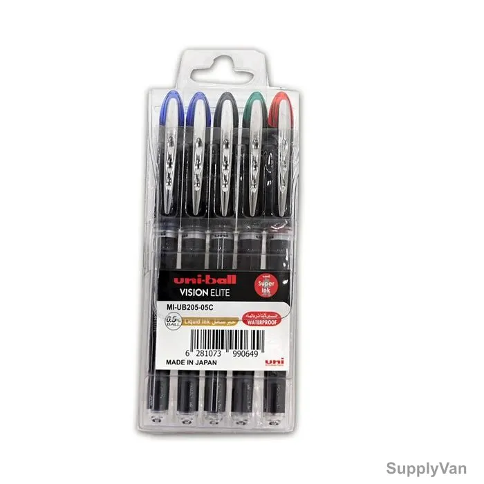 Uni-Ball Ball Point Pen, UB205-05C, Vision Elite, 0.5MM Tip, Assorted Colors, 5 Pcs/Set