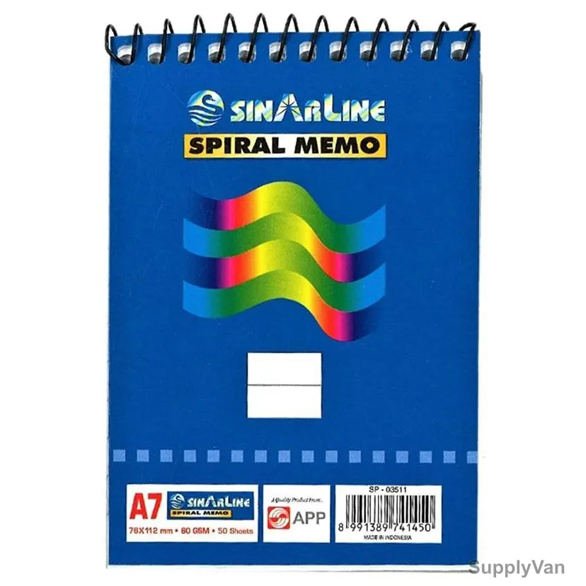 Sinarline Spiral Memo Notebook, SP03511, A7, 60 GSM, 50 Sheets, 10 Pcs/Pack
