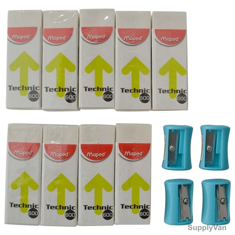 Maped Technic 600 Eraser With Vivo Sharpener, MDP-VP-032, Plastic And Metal, White/Blue, 13 Pcs/Set