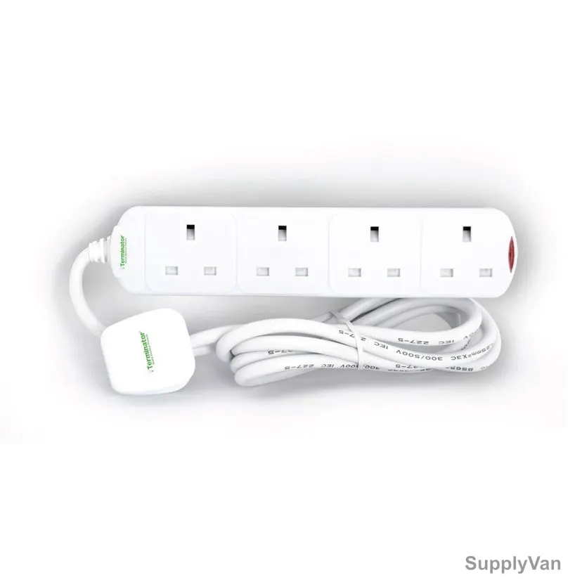 Terminator Power Extension Socket, TPB-14-5M, 4 Way, 13A, 1.25 SQ.MM, 5 Mtrs Cable Length, White — image 1