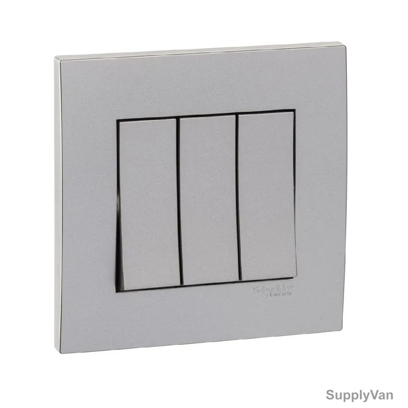 Schneider Electric 1 Way Switch Vivace, 3 Gang, 16AX, 250VAC, Aluminium Silver