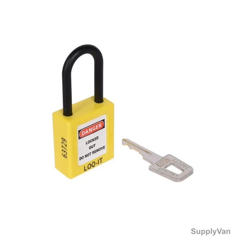Loq-It Safety Lockout Padlock, PD-LQYLKDN38, Nylon, 38MM Shackle Height x 6MM Shackle Dia, Yellow