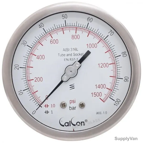 Calcon Pressure Gauge, CC18D, 100MM, 1/2 Inch, NPT, 0-100 Bar