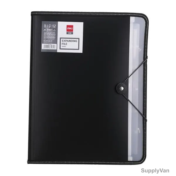 Deli Expanding File With Notebook, E38965, 7 Pocket, Black