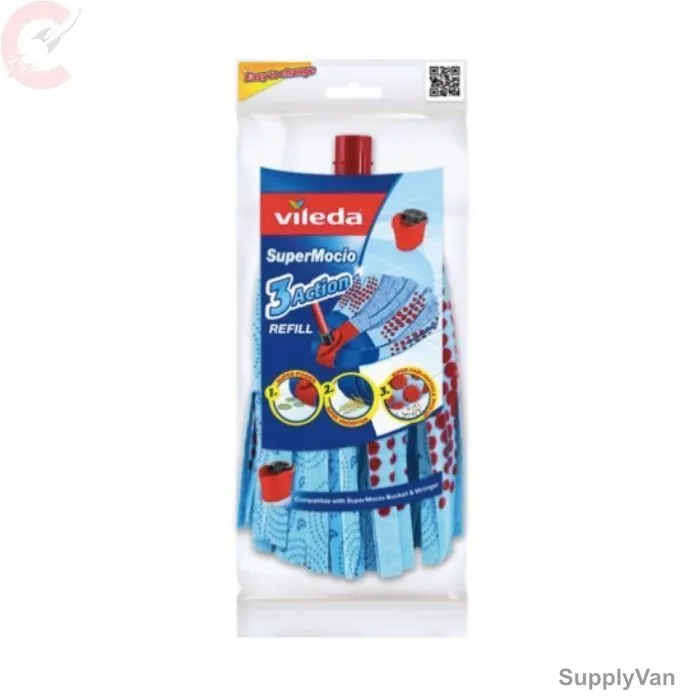 Vileda 3 Action Supermocio Floor Mop Refill, Blue/Red