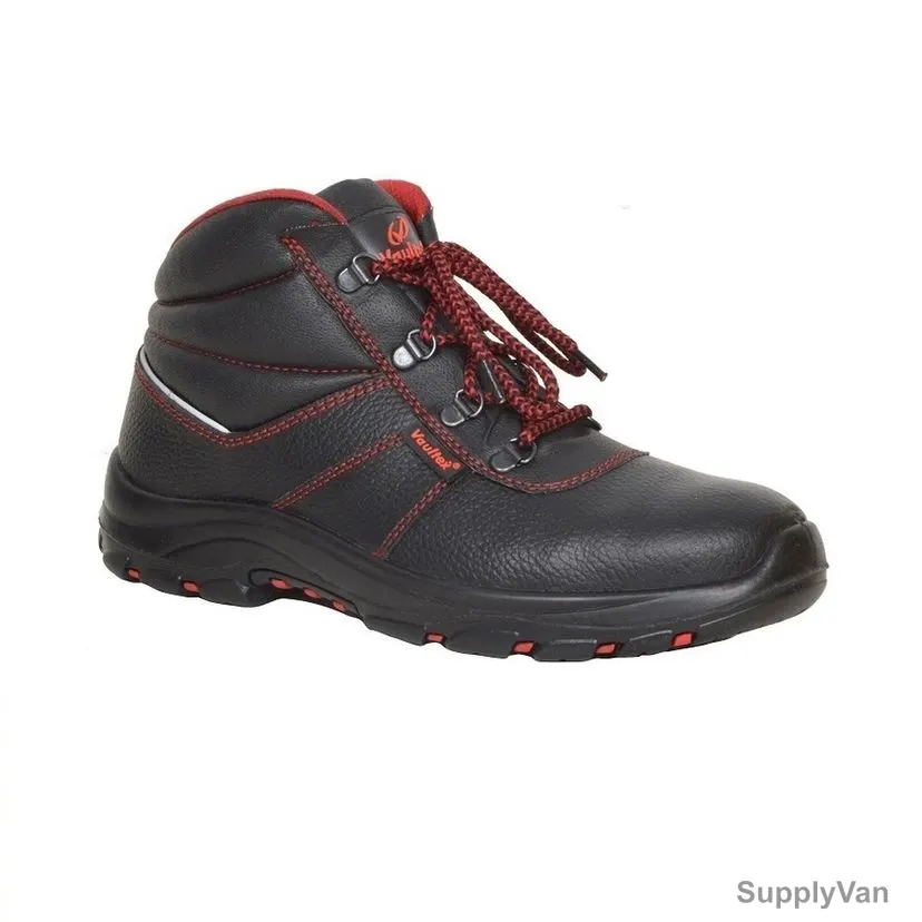 Vaultex Steel Toe High Ankle Safety Shoes, MDJ, Genuine Leather, S3 HRO, Size43, Black