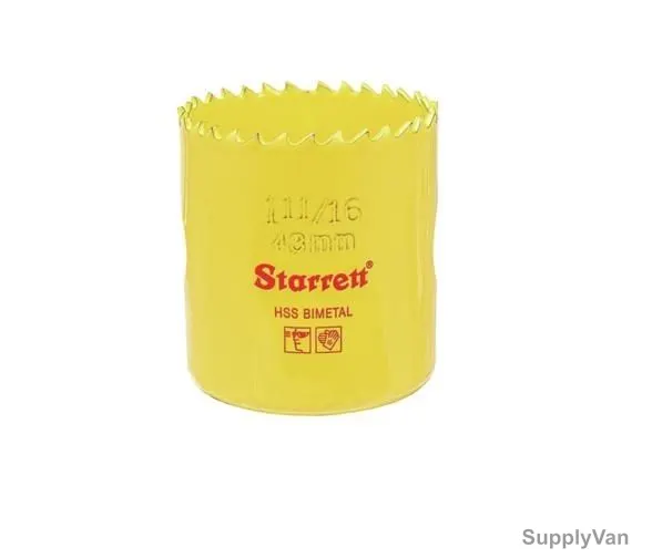 Starrett Hole Saw, SH1116, High Speed Steel, 43MM, 6 TPI, Yellow