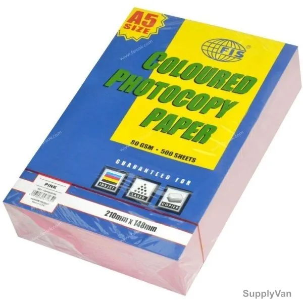 FIS Pastel Color Photocopy Paper, FSPWA5PINE, Paper, 80 GSM, 500 Sheets, A5, Pastel Pink, PK500