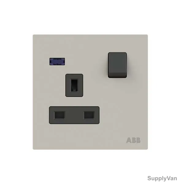 ABB Double Pole Switched Socket With LED, AM23886-DU, Millenium, 1 Gang, 13A, Dune Sand — image 1