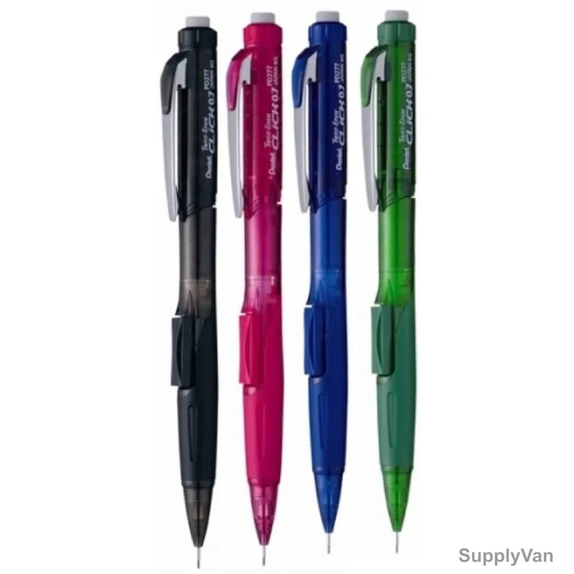 Pentel Twist Eraser Click Mechanical Pencil, PE-PD277-04E, 0.7MM, Assorted Colors, 48 Pcs/Set