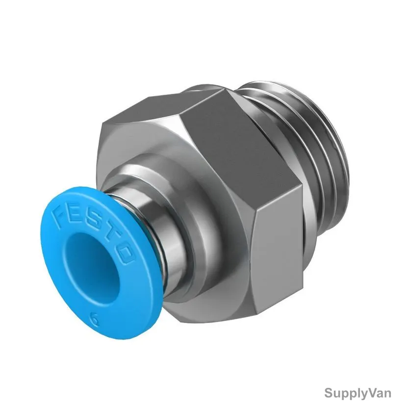 Festo Push-In Fitting, QS-G1-4-6, Stainless Steel/Brass, 14 Bar, G-1/4 Male Thread, 6MM Outer Dia — image 1