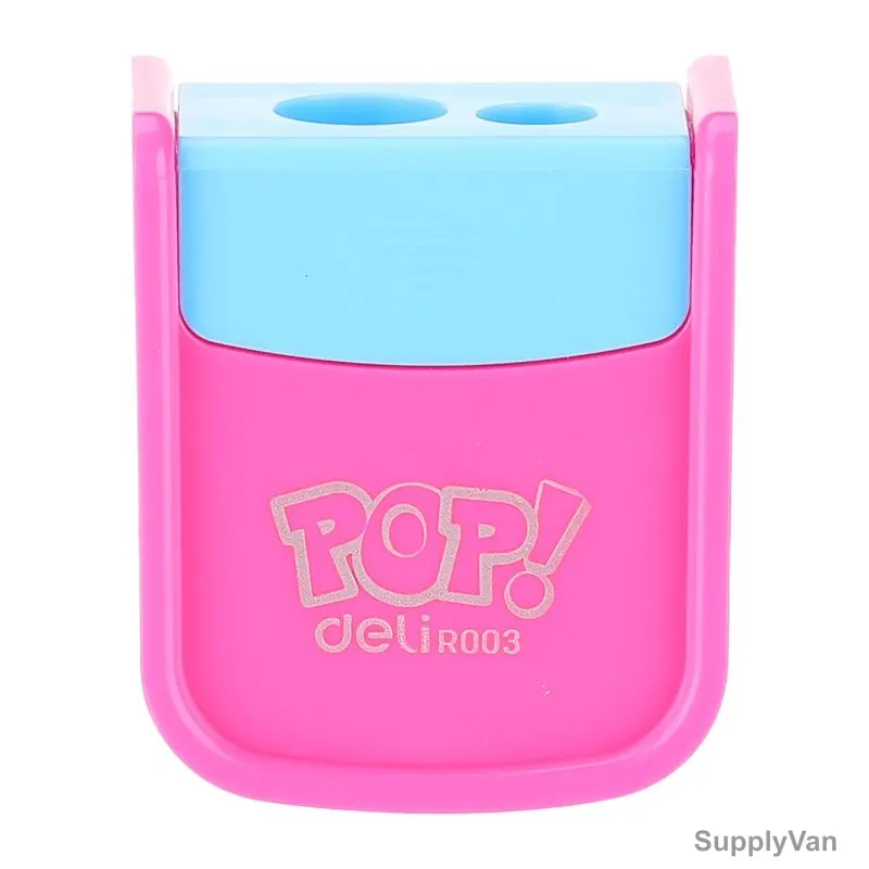 Deli Pencil Sharpener, ER00300, 2 Hole, 8/12MM Hole Dia, Pink
