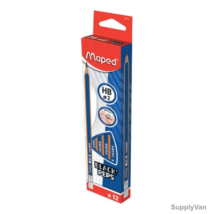 Maped Navy HB Pencil With Eraser, MD-851821, Black'Peps, Black, 12 Pcs/Set