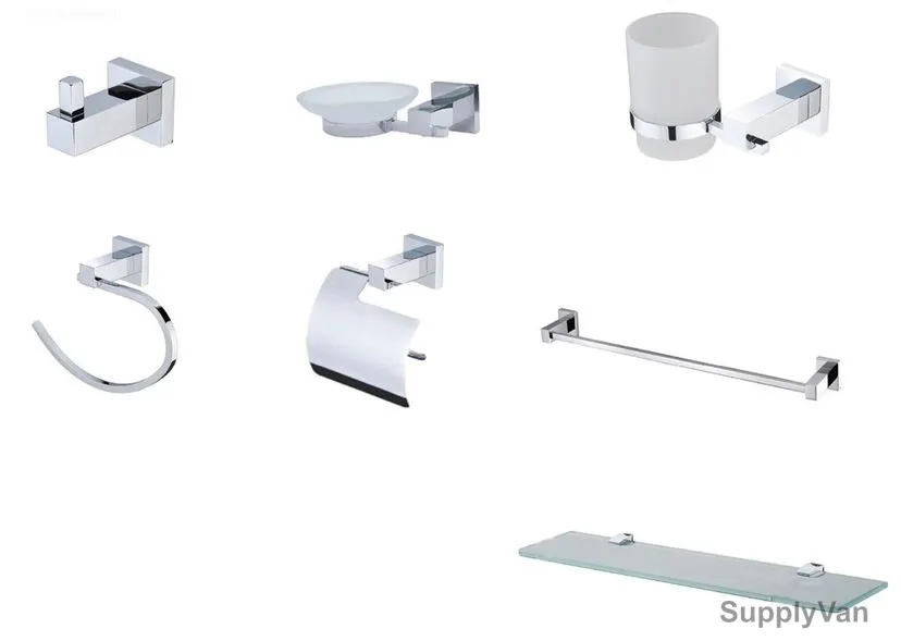Milano Wall Mounted Bathroom Accessories Set, Lilda, Brass, Chrome Finish, 7 Pcs/Set