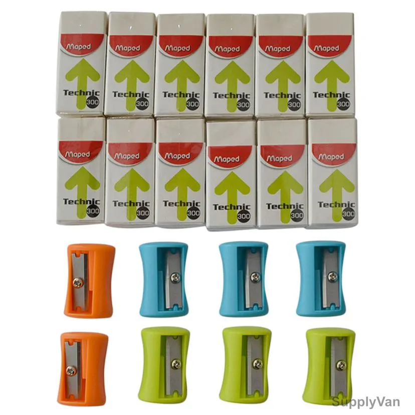 Maped Technic 300 Eraser With Vivo Sharpener, MDP-VP-004, Plastic/Metal, Assorted Colors, 20 Pcs/Set