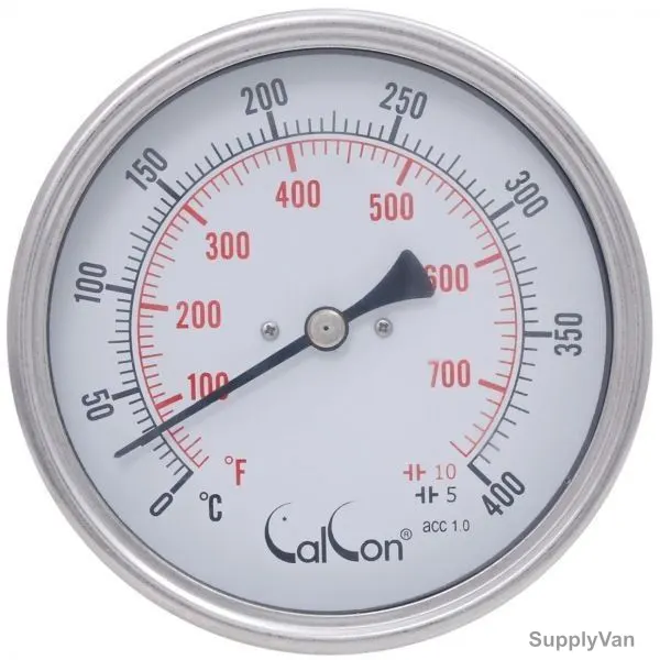 Calcon Bi-Metal Temperature Gauge, CCTB18D, 100x150MM, 1/2 Inch, NPT, 0-400 Deg. C