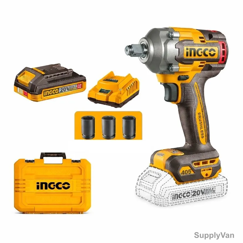 Ingco Cordless Impact Wrench, CIWLI2045, 20V, 2400 RPM, 1/2 Inch Square Drive