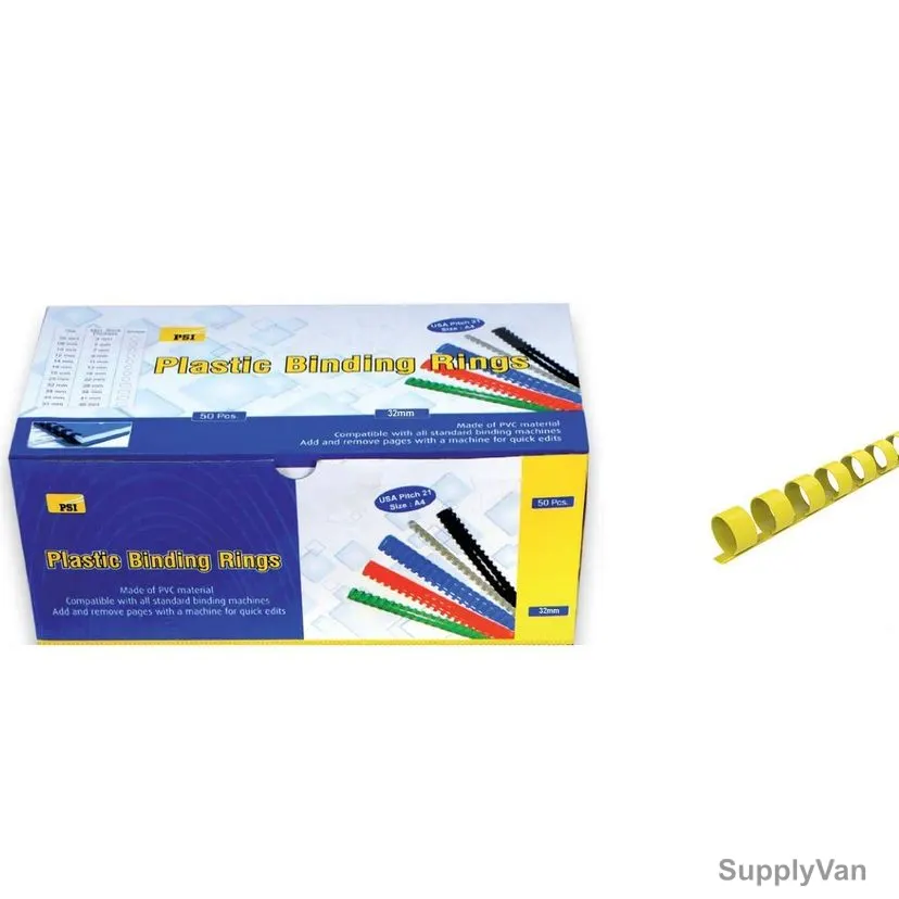 PSI Binding Ring, PSBR32YL, Plastic, 280 Sheets, 32mm, Yellow, 50 Pcs/Pack