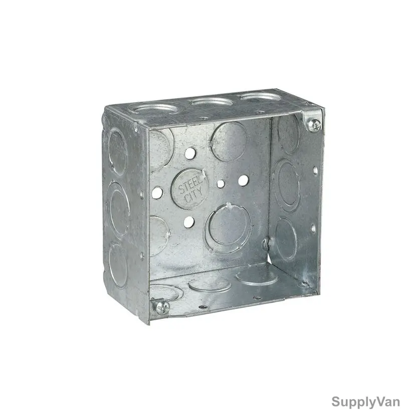 Barton Square Galvanized Back Box With Knockouts, BTSQ10, 4 Inch Height x 4 Inch Width x 2-1/8 Inch Depth