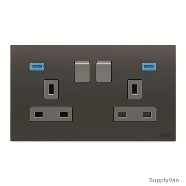 ABB Double Pole Switched Socket With LED, AM240147-SB, Millenium, 2 Gang, 13A, Silk Black