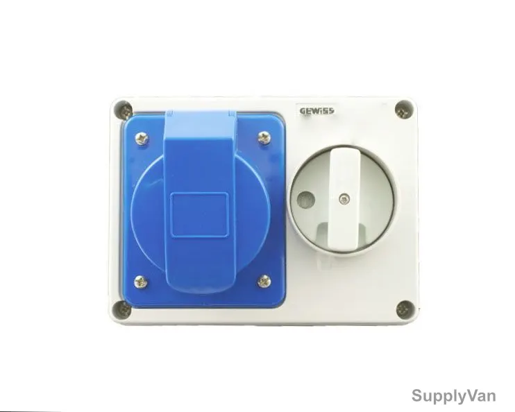 Gewiss Horizontal Socket Outlet, GW66015, IP44, 32A, 2P+E, White-Blue