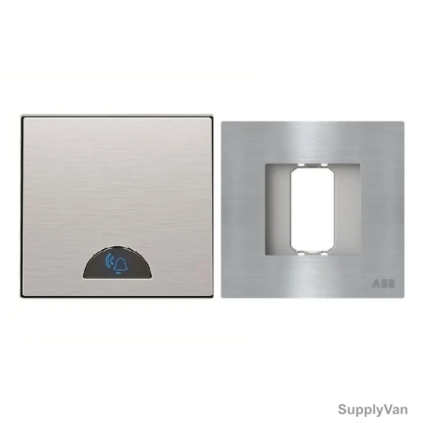 ABB Push Button Switch With Bell and Rocker Switch Frame, AMD42944-ST+AMD5044-ST, Millenium, 1 Gang, 1 Way, 10A, Stainless Steel — image 1