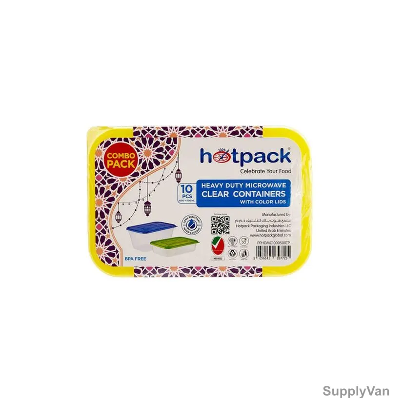 Hotpack Heavy Duty Microwave Container With Color Lid Combo, 500ML+1000ML, 10 Pcs/Set — image 1