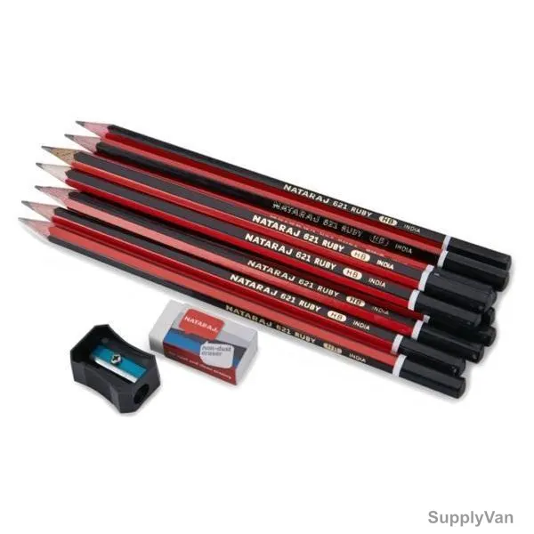 Nataraj HB Pencils With Sharpener and Eraser, 12 Pcs/Pack
