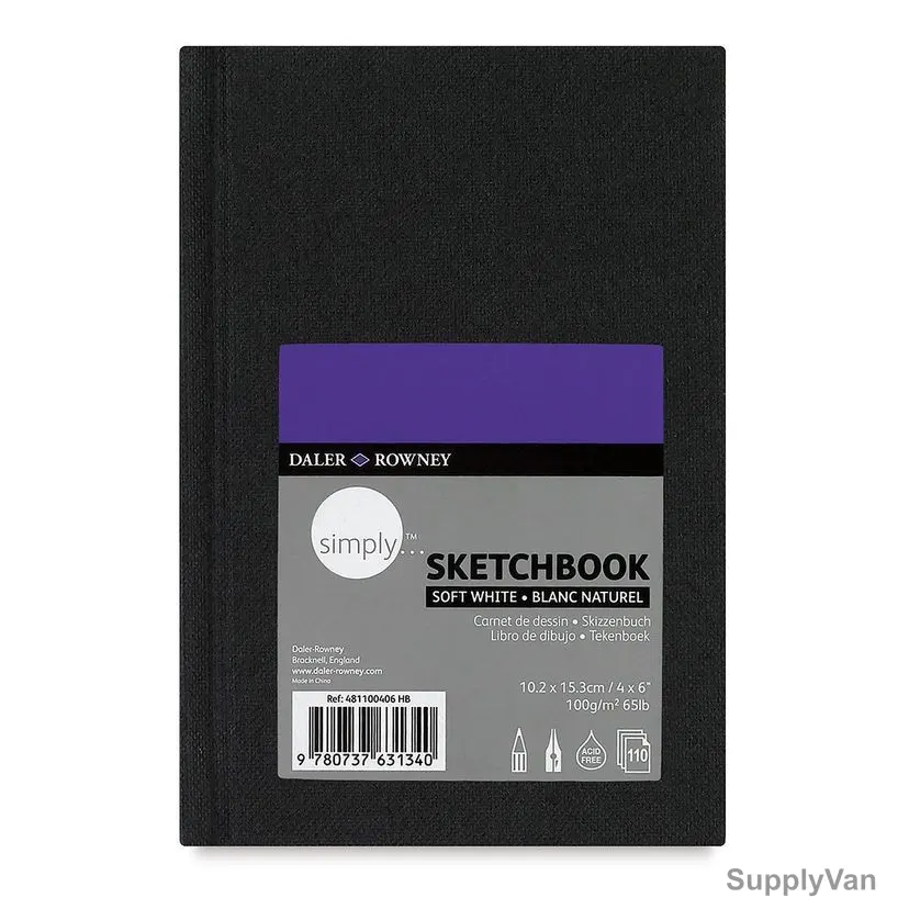 Daler Rowney Simply Sketchbook, 481100406, 100 GSM, 110 Sheets, 102 x 153MM, White — image 1