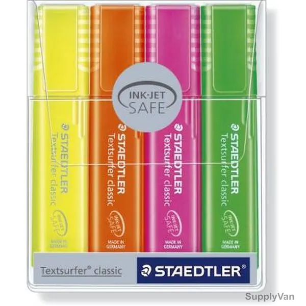 Staedtler Textsurfer Classic Highlighter, ST-364-PWP4, 1.0-5.0MM Tip Size, Assorted Colors, 4 Pcs/Set