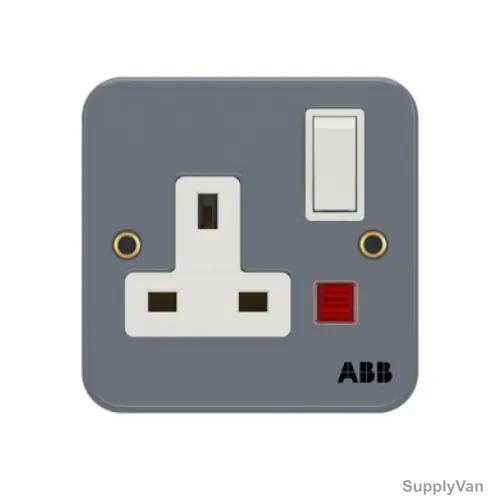 Abb Dual Pole Electrical Switch Socket With LED, BM238, Metal Clad Series, Urea/Metal, 1 Gang, 13A — image 1