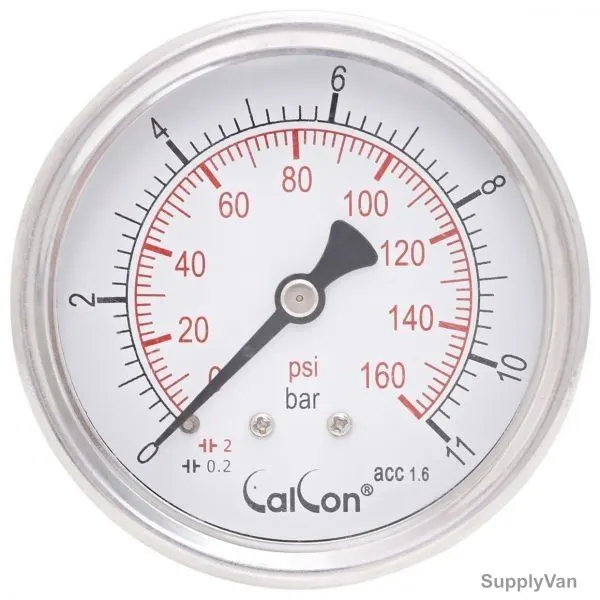 Calcon Pressure Gauge, CC10D, 63MM, 1/4 Inch, NPT, 0-11 Bar