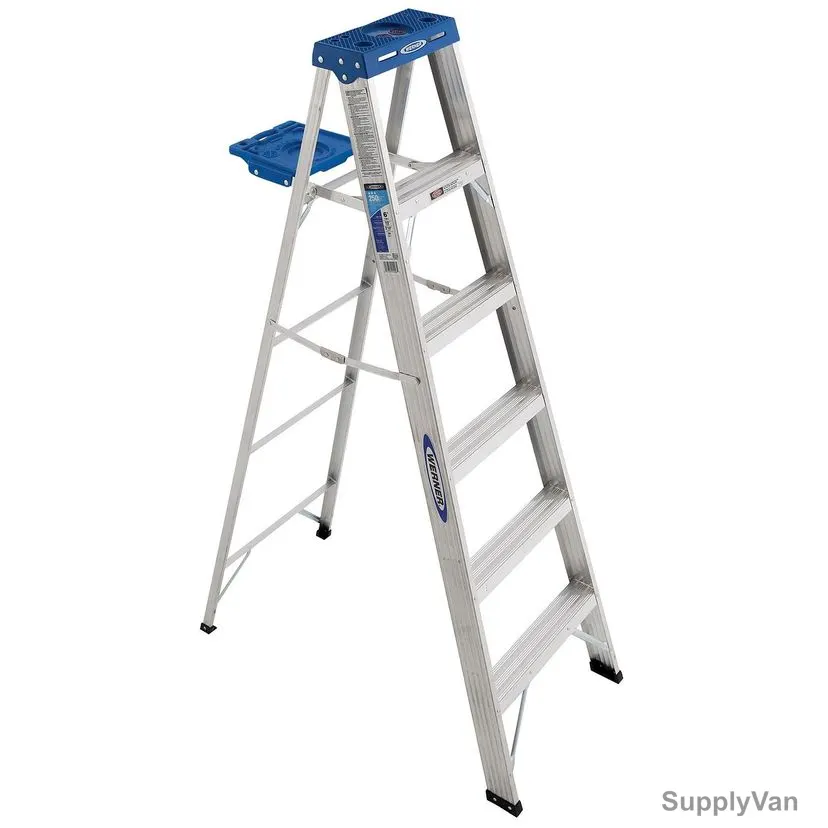 Werner Single Sided Step Ladder, 366, Aluminium, 6 Feet Height, 113 Kg Weight Capacity