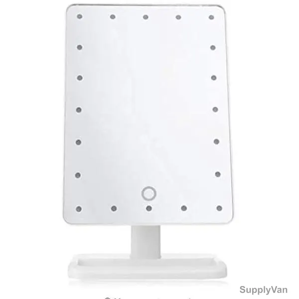 Pedestal Makeup Mirror, Rectangular, 20 LED, White — image 1