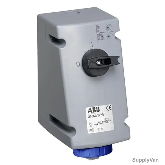 Abb Heavy Duty Vertical Switched Interlocked Socket, 232MVS6WH, 200-250V, IP67, 32A, Blue/Grey