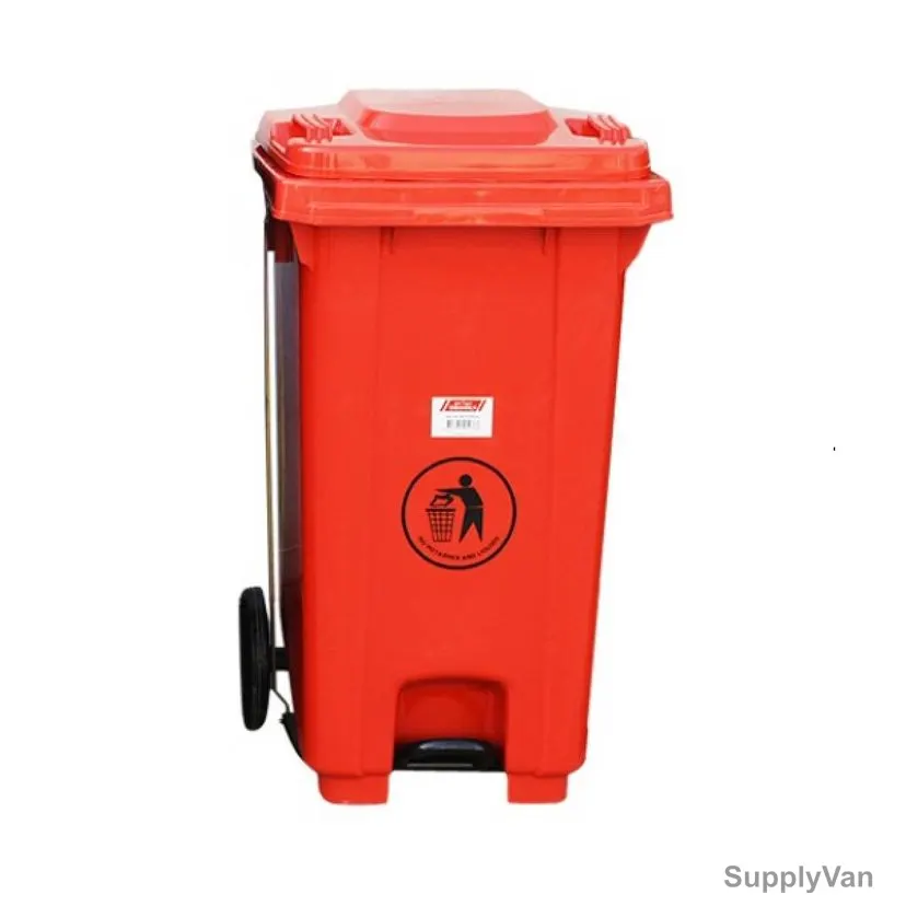 Brooks Waste Bin With Pedal, BKS-PDL-089, HDPE, 120 Ltrs, Red