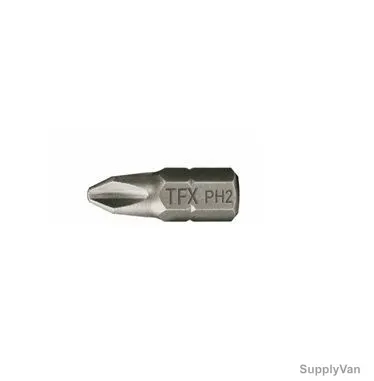 Tuf-Fix Screwdriver Bit, 2x25mm, S2 Steel, Phillips, Silver, PK20