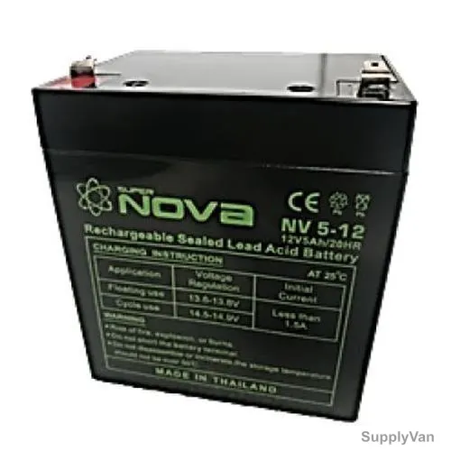 Nova Rechargeable Sealed Lead Acid Battery, NV5-12, 12V, 5Ah/20Hrs