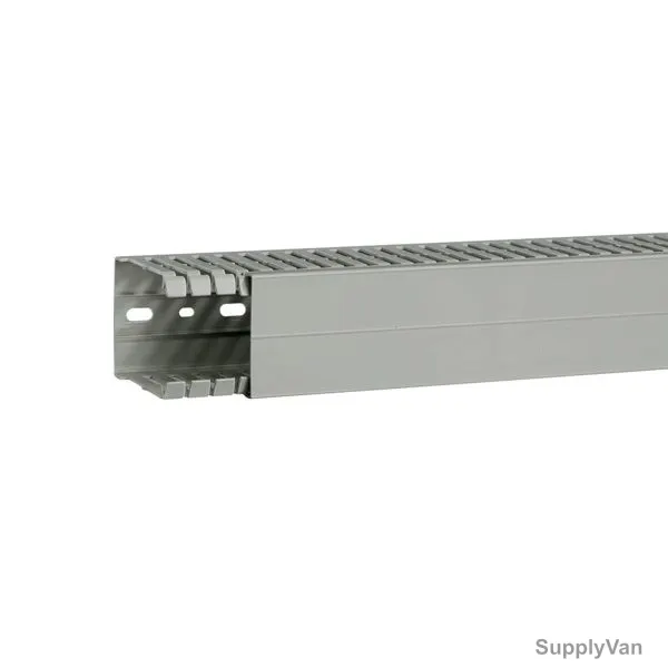 Hager Slotted Panel Trunking, BA7A80060, PVC, 80MM Height x 60MM Width, 2 Mtrs Length, Stone Grey