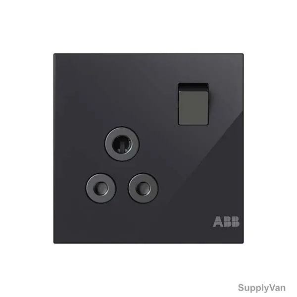ABB Double Pole Round Pin Switched Socket, AM22186-BG, Millenium, 1 Gang, 5A, Black Glass — image 1