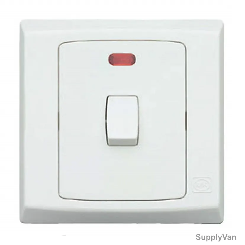 Mk DP Switch With Neon, S5423WHI, Slim Line Plus, Polycarbonate, 1 Gang, 20A, White