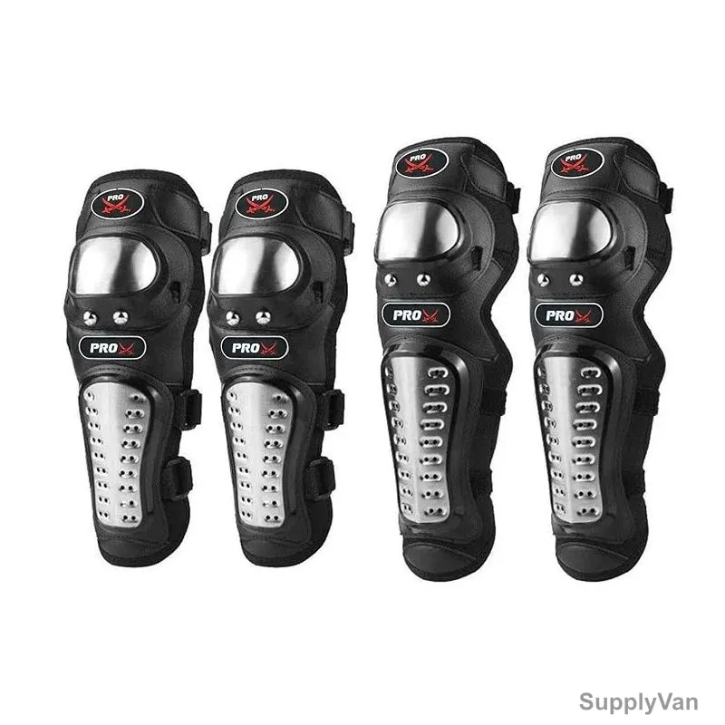 Pro-X Knee and Elbow Guard, Stainless Steel, Black, 4 Pcs/Set