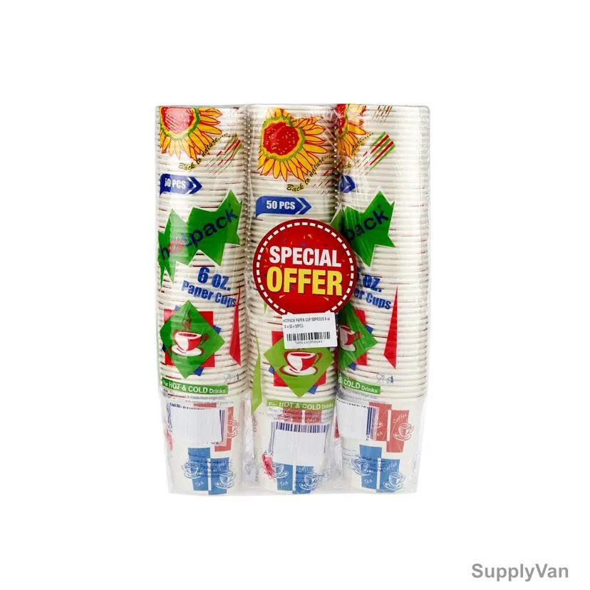 Hotpack Disposable Paper Cup, PPPC6X3, 6 Oz, Multicolor, 150 Pcs/Pack