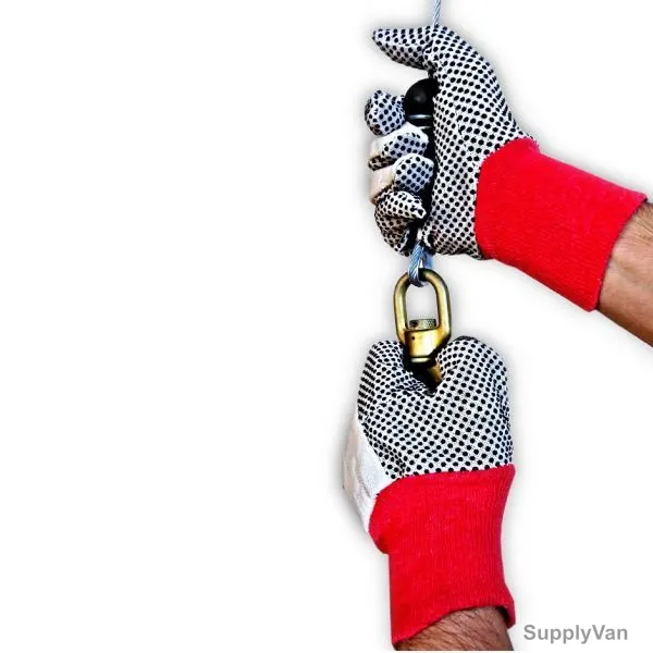 Ameriza Drill Dotted Gloves, A123291720, 8 Oz, Off-White and Red