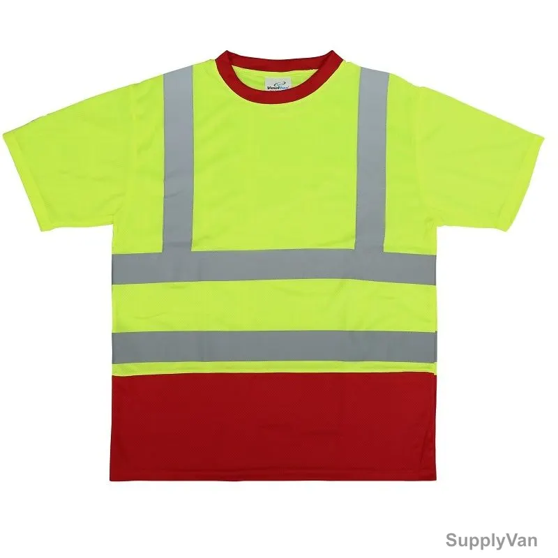 Vaultex Round Neck Reflective T-Shirt, MDR, 100% Polyester, Red/Yellow
