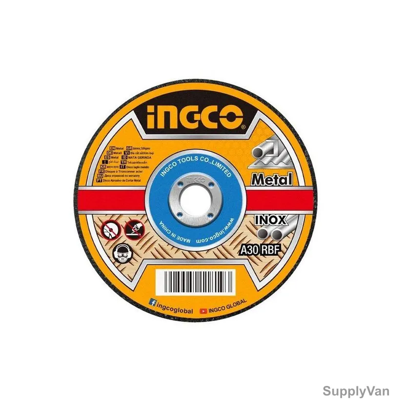 Ingco Abrasive Metal Cutting Disc, MCD101151, 1MM Thk, 22.2MM Bore Dia x 115MM Disc Dia