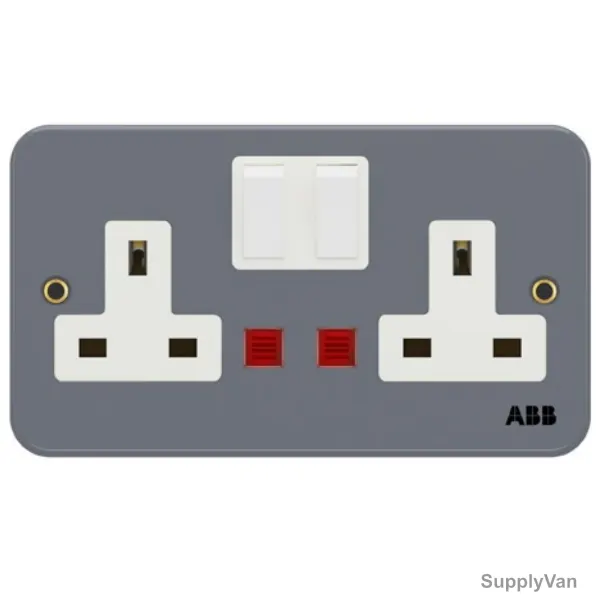 Abb Dual Pole Electrical Switch Socket With LED, BM240, Metal Clad Series, Urea/Metal, 2 Gang, 13A — image 1