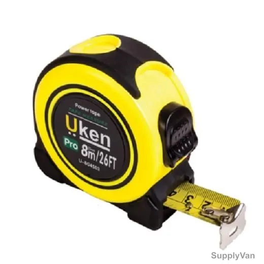 Uken Measuring Tape, U8G4503, 25MM, 8 Mtrs, Metric, Steel, Yellow/Black